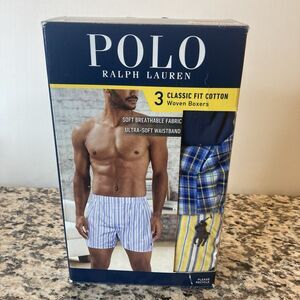 Polo Ralph Lauren Men’s XL 40-42 Logo Classic Fit Cotton Woven Boxers 3 Pack